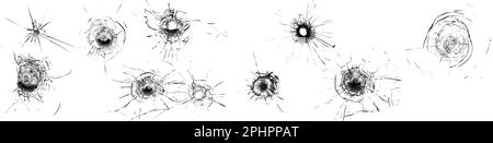 Grande collection de fissures de verre cassé sur fond transparent. Concept de plans sur la fenêtre pour la conception Banque D'Images