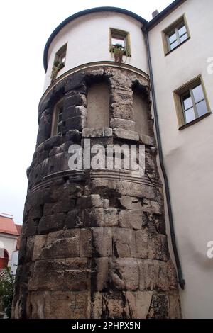 Les vestiges de la tour est de la Porta Praetoria de l'époque romaine, Regensburg, Bavière, Bayern, Allemagne, Europe, site du patrimoine mondial de l'UNESCO Banque D'Images