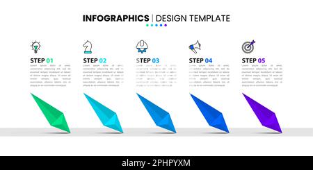 Modèle d'infographie avec icônes et 5 options ou étapes. Flèches. Peut être utilisé pour la mise en page de flux de travail, le diagramme, la bannière, la conception Web. Illustration vectorielle Illustration de Vecteur