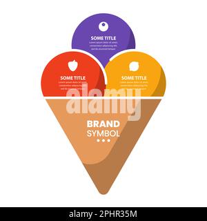 Modèle d'infographie avec 3 boules de crème glacée et espace pour le texte. Peut être utilisé pour la mise en page de flux de travail, le diagramme, la bannière, la conception Web. Illustration vectorielle Illustration de Vecteur