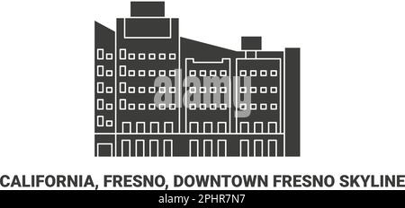 États-Unis, Californie, Fresno, centre-ville de Fresno Skyline, illustration vectorielle de voyage Illustration de Vecteur
