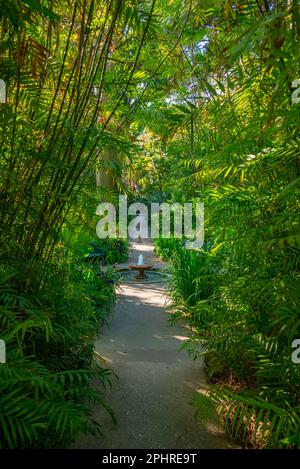 Fontaine des jardins de Giardini la Mortella à Ischia, Italie. Banque D'Images