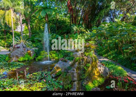 Fontaine des jardins de Giardini la Mortella à Ischia, Italie. Banque D'Images