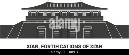 Chine, Xian, fortifications de Xi'an, illustration vectorielle de voyage Illustration de Vecteur