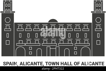 Espagne, Alicante, Hôtel de ville d'Alicante, illustration vectorielle de voyage Illustration de Vecteur