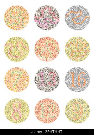 Plaque de cercle avec des numéros de couleur aveugle test Ishihara Illustration de Vecteur