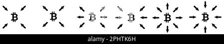 Flèches pointant vers l'icône Bitcoin. Concept de l'importance de la CTB de crypto-monnaie ou de la sélection. Version avec points vers l'extérieur et vers l'intérieur Illustration de Vecteur