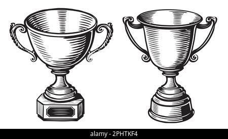 Coupe du champion, trophée gagnant dans le style esquisse. Illustration vectorielle de la coupe à prix dessinée à la main Illustration de Vecteur