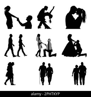 Silhouettes noires de couples sur fond blanc. Illustration vectorielle. Illustration de Vecteur