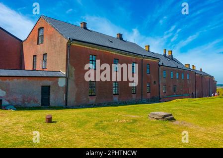 Cour dans la forteresse de la ville suédoise de Varberg. Banque D'Images