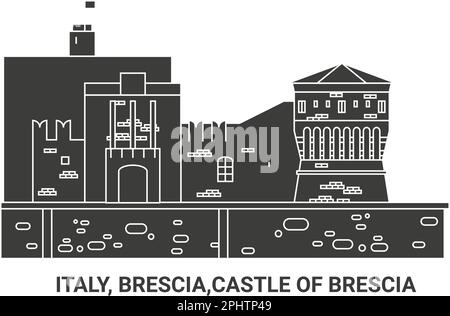 Italie, Brescia, Château de Brescia, illustration du vecteur de voyage Illustration de Vecteur