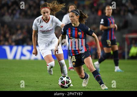 BARCELONE, ESPAGNE - 29 MARS : match des demi-finales de l'UEFA Women's Champions League entre le FC Barcelone et LE FC ROMA au camp Spotify Nou sur 29 mars 2023 à Barcelone, Espagne. (Photo par Sara Aribo/PxImages) Banque D'Images