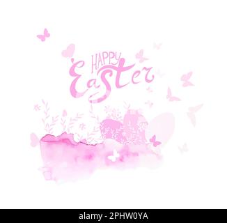 Abstraction rose des oeufs et des papillons. Joyeuses pâques Illustration de Vecteur