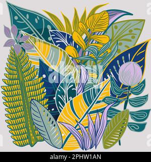 Illustration vectorielle de fleurs et de feuilles de forêt tropicale Illustration de Vecteur