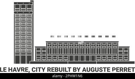 France, le Havre, ville reconstruite par Auguste Perret, illustration vectorielle de voyage Illustration de Vecteur