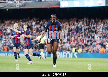 Barcelone, Espagne. 29th mars 2023. Asisat Oshoala (Barcelone) football : Oshoala fêtez après son but lors de l'UEFA Women's Champions League Quarter-fianls 2nd jambe match entre le FC Barcelon 5-1 COMME Roma au Camp Nou à Barcelone, Espagne . Crédit: Mutsu Kawamori/AFLO/Alay Live News Banque D'Images