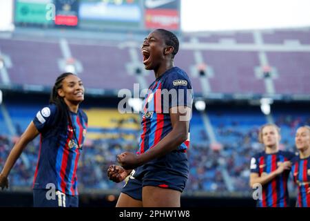 Barcelone, Espagne. 29th mars 2023. Asisat Oshoala (Barcelone) football : Oshoala fêtez après son but lors de l'UEFA Women's Champions League Quarter-fianls 2nd jambe match entre le FC Barcelon 5-1 COMME Roma au Camp Nou à Barcelone, Espagne . Crédit: Mutsu Kawamori/AFLO/Alay Live News Banque D'Images