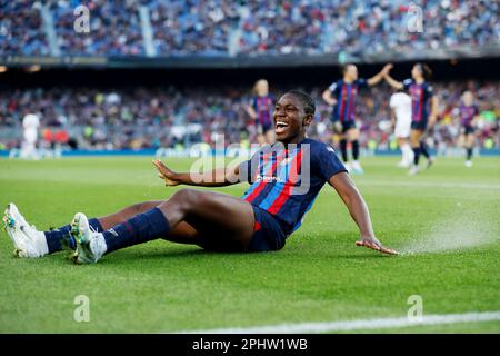 Barcelone, Espagne. 29th mars 2023. Asisat Oshoala (Barcelone) football : Oshoala fêtez après son but lors de l'UEFA Women's Champions League Quarter-fianls 2nd jambe match entre le FC Barcelon 5-1 COMME Roma au Camp Nou à Barcelone, Espagne . Crédit: Mutsu Kawamori/AFLO/Alay Live News Banque D'Images