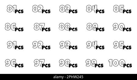 Nombre de pièces dans le jeu de paquets. De 81 à 100 pièces pour la collection d'étiquettes d'emballage. Autocollants indiquant le nombre d'articles consécutifs dans l'emballage du produit. Icônes de contour de style dessin animé. Illustration eps à vecteur isolé Illustration de Vecteur