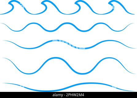 Ensemble d'icônes d'onde de mer. Collection d'ondes fines. Illustration vectorielle plate Illustration de Vecteur