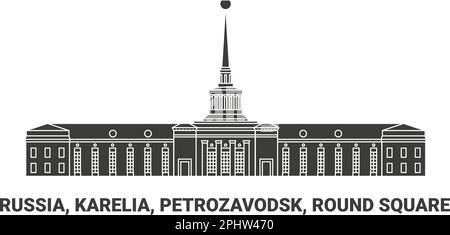 Russie, Carélie, Petrozavodsk, Round Square , illustration vectorielle de voyage Illustration de Vecteur