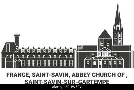 France, Saintsavin, Église de l'Abbaye de , Saintsavassugartempe voyage repère illustration vectorielle Illustration de Vecteur