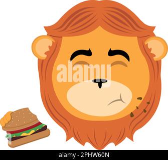 illustration vectorielle face d'un dessin animé de lion mangeant un hamburger Illustration de Vecteur