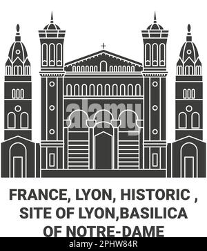 France, Lyon, Historique , site de Lyon, Basilique de Notregame Voyage repère illustration vectorielle Illustration de Vecteur