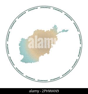 Logo rond Afghanistan. Forme de style numérique de l'Afghanistan en cercle pointillé avec le nom du pays. Icône Tech du pays avec des points dégradés. Illustration de Vecteur