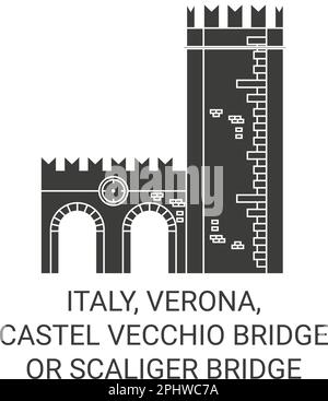 Italie, Vérone, le pont Castel Vecchio ou le pont Scaliger sont des illustrations vectorielles de voyage Illustration de Vecteur
