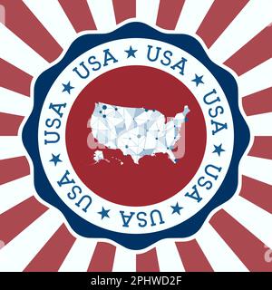 Badge USA. Logo rond du pays avec carte de maillage triangulaire et rayons radiaux. Vecteur EPS10. Illustration de Vecteur