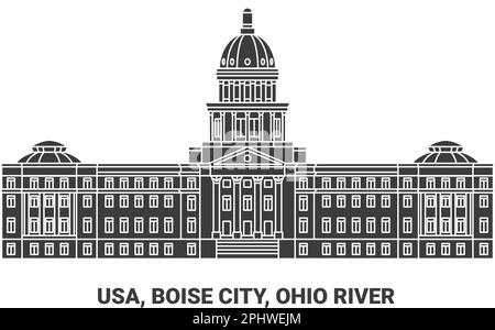 Etats-Unis, Boise City, Ohio River, illustration vectorielle de voyage Illustration de Vecteur