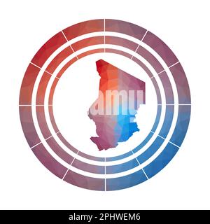 Badge Tchad. Logo dégradé lumineux de pays dans le style poly bas. Signe arrondi Tchad multicolore avec carte dans un style géométrique pour vos infographies. Illustration de Vecteur