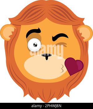 illustration vectorielle face d'un lion de dessin animé donnant un baiser en forme de coeur Illustration de Vecteur