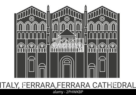 Italie, Ferrara, Cathédrale de Ferrara, illustration vectorielle de voyage Illustration de Vecteur