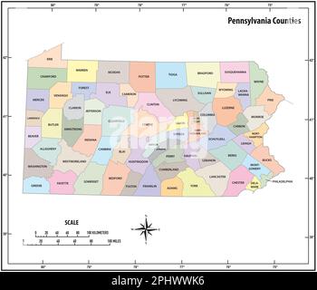 carte vectorielle administrative et politique de l'état de pennsylvanie en couleur Banque D'Images