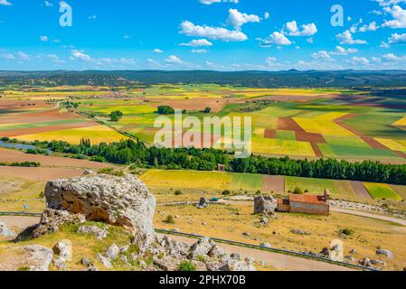 Paysage agricole de la région de Castilla y Leon en Espagne. Banque D'Images