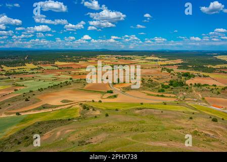 Paysage agricole de la région de Castilla y Leon en Espagne. Banque D'Images