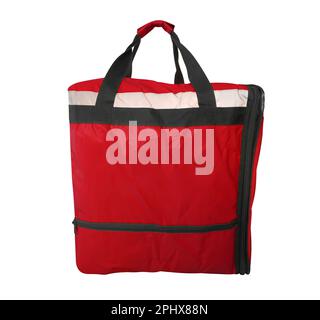 Refroidisseur de sac rouge pour le transport et le stockage de produits isolés sur fond blanc avec passe-cheveux Banque D'Images