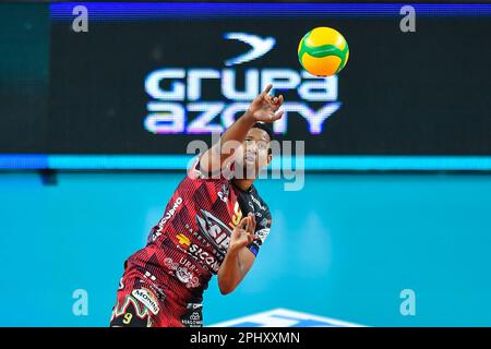 Kedzierzyn Kozle, Pologne. 29th mars 2023. Wilfredo Leon Venero pendant le match de la Ligue des champions hommes du VEC de volley-ball 2023 entre Grupa Azoty ZAKSA Kedzierzyn-Kozle et Sir Sicoma Monini Perugia sur 29 mars 2023 à Kedzierzyn-Kozle, Pologne. (Photo de Lukasz Laskowski/PressFocus/Sipa USA) crédit: SIPA USA/Alay Live News Banque D'Images