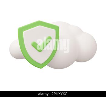 illustration de shield cloud 3d. Illustration de rendu 3D minimale isolée sur fond blanc. Banque D'Images