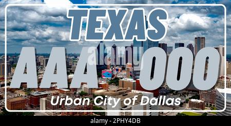 Plaques d'immatriculation de véhicule au Texas aux États-Unis d'Amérique, plaques de voiture. Numéros de permis de conduire de différents États américains. Imprimé vintage pour les motifs, autocollants et affiches de tee-shirts Banque D'Images