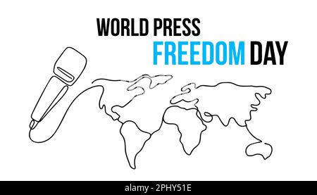 Illustration du microphone et de la carte du monde pour la Journée mondiale de la liberté de la presse en style artistique en ligne sur blanc Illustration de Vecteur