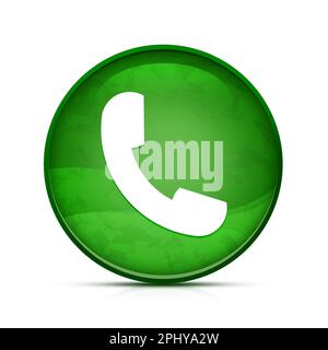 Icône de téléphone sur le bouton rond vert splash élégant Banque D'Images