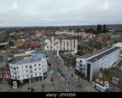 Walton on Thames Town centre Surrey UK drone vue aérienne Banque D'Images