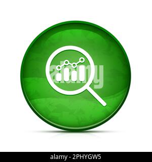 Affichez l'icône d'analyse financière ou de recherche sur les indicateurs sur le bouton rond vert Banque D'Images