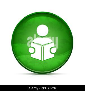 Apprendre à lire avec l'icône de livre sur le bouton rond vert splash chic Banque D'Images