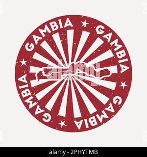 Timbre Gambie. Voyager tampon en caoutchouc rouge avec la carte du pays, illustration vectorielle. Illustration de Vecteur