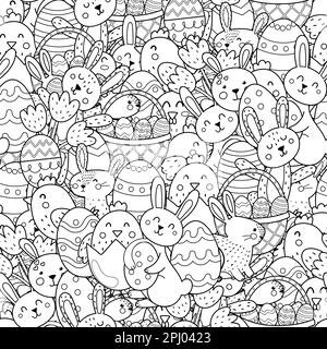 Jolis lapins de Pâques et poussins à motif sans couture noir et blanc Illustration de Vecteur