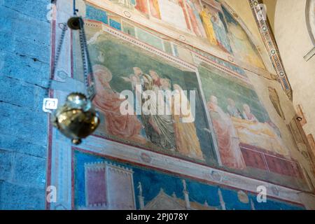 Les fresques de Giotto dans la chapelle Peruzzi à Santa Croce, Florence Banque D'Images